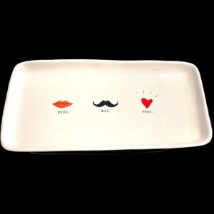 Magenta Serving Platter. Hers His Ours. Super cute! Lips and moustache.